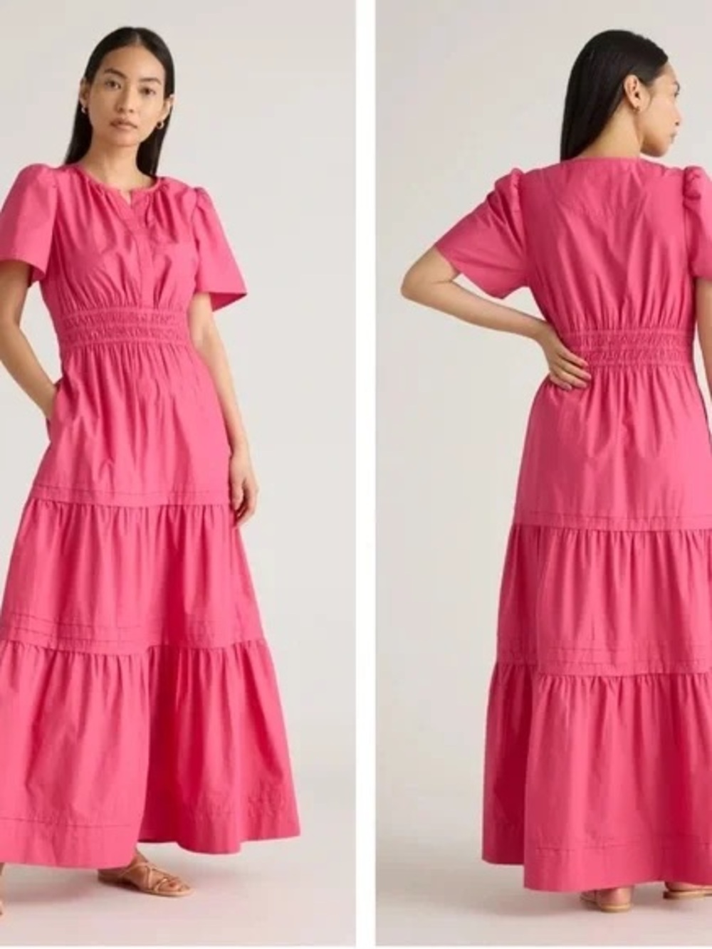 Quince Hot Pink Tiered Maxi Dress with Smocked Waist